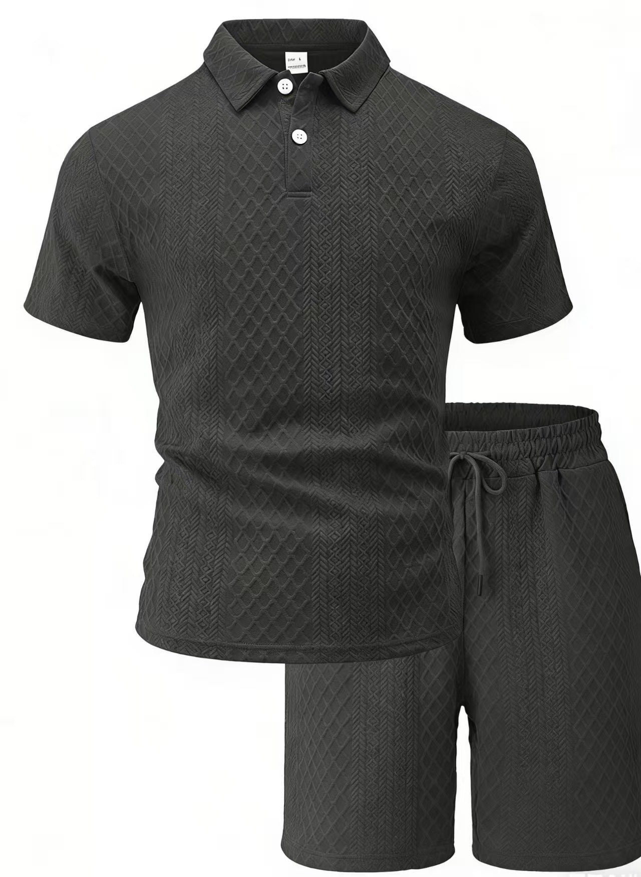 🔥 Men’s Textured Polo Short Sleeve & Drawstring Shorts 2 Piece Set!