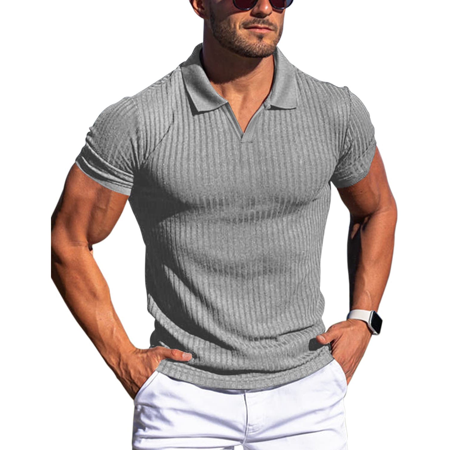 Multi-Color Slim Ribbed Knit Men’s Polo Tee