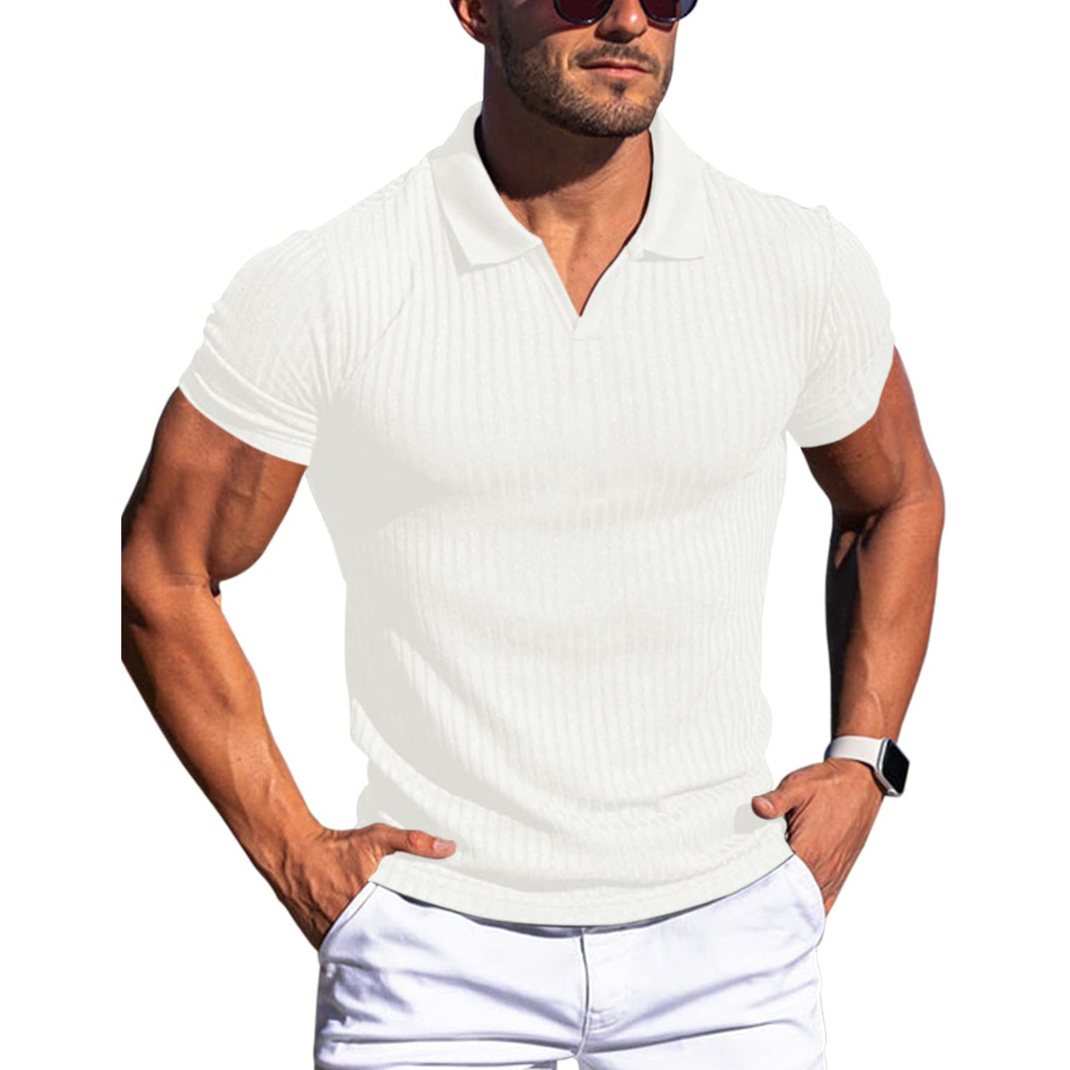 Multi-Color Slim Ribbed Knit Men’s Polo Tee