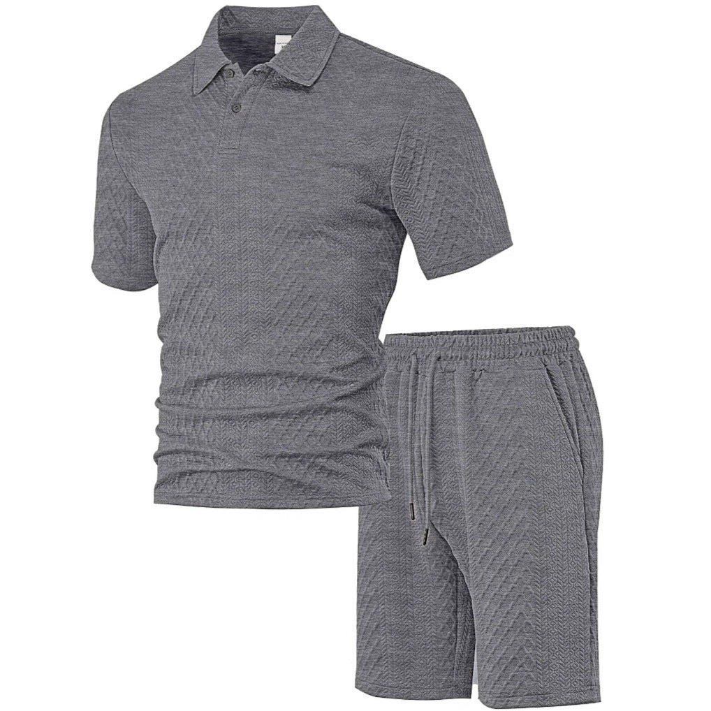 🔥 Men’s Textured Polo Short Sleeve & Drawstring Shorts 2 Piece Set!