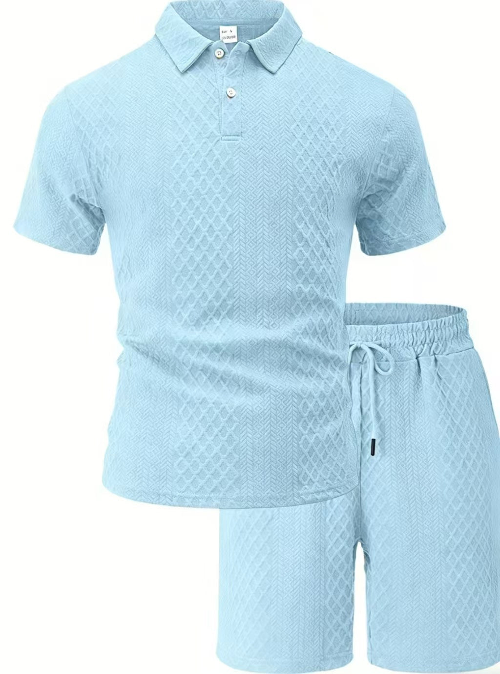 🔥 Men’s Textured Polo Short Sleeve & Drawstring Shorts 2 Piece Set!