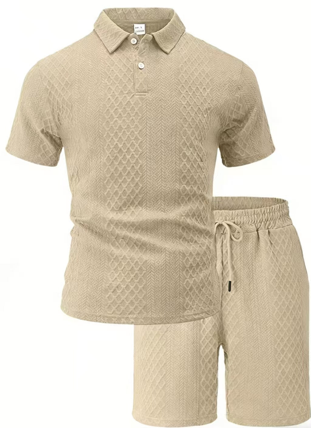 🔥 Men’s Textured Polo Short Sleeve & Drawstring Shorts 2 Piece Set!