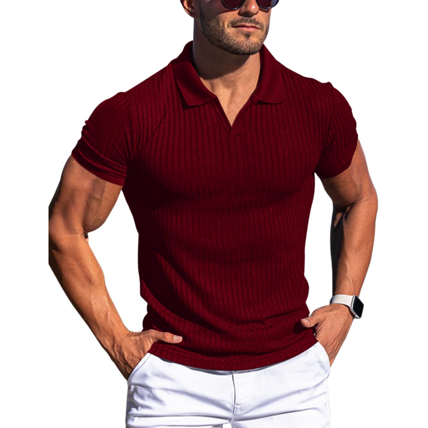 Multi-Color Slim Ribbed Knit Men’s Polo Tee
