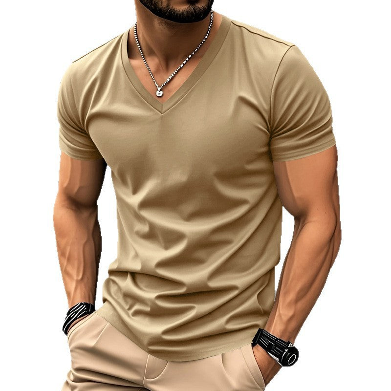 Men Slim Fit Solid V-Neck Basic Short Sleeve T-Shirt
