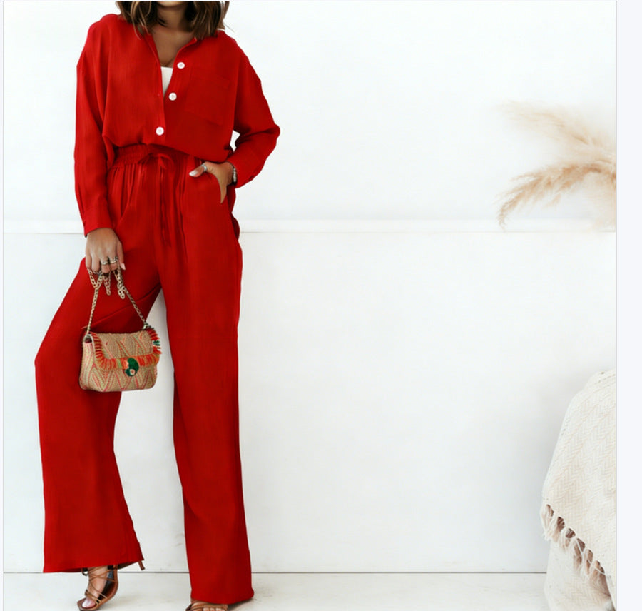 Women Button Down Wide Leg 2 Piece Vacation Set 🌴