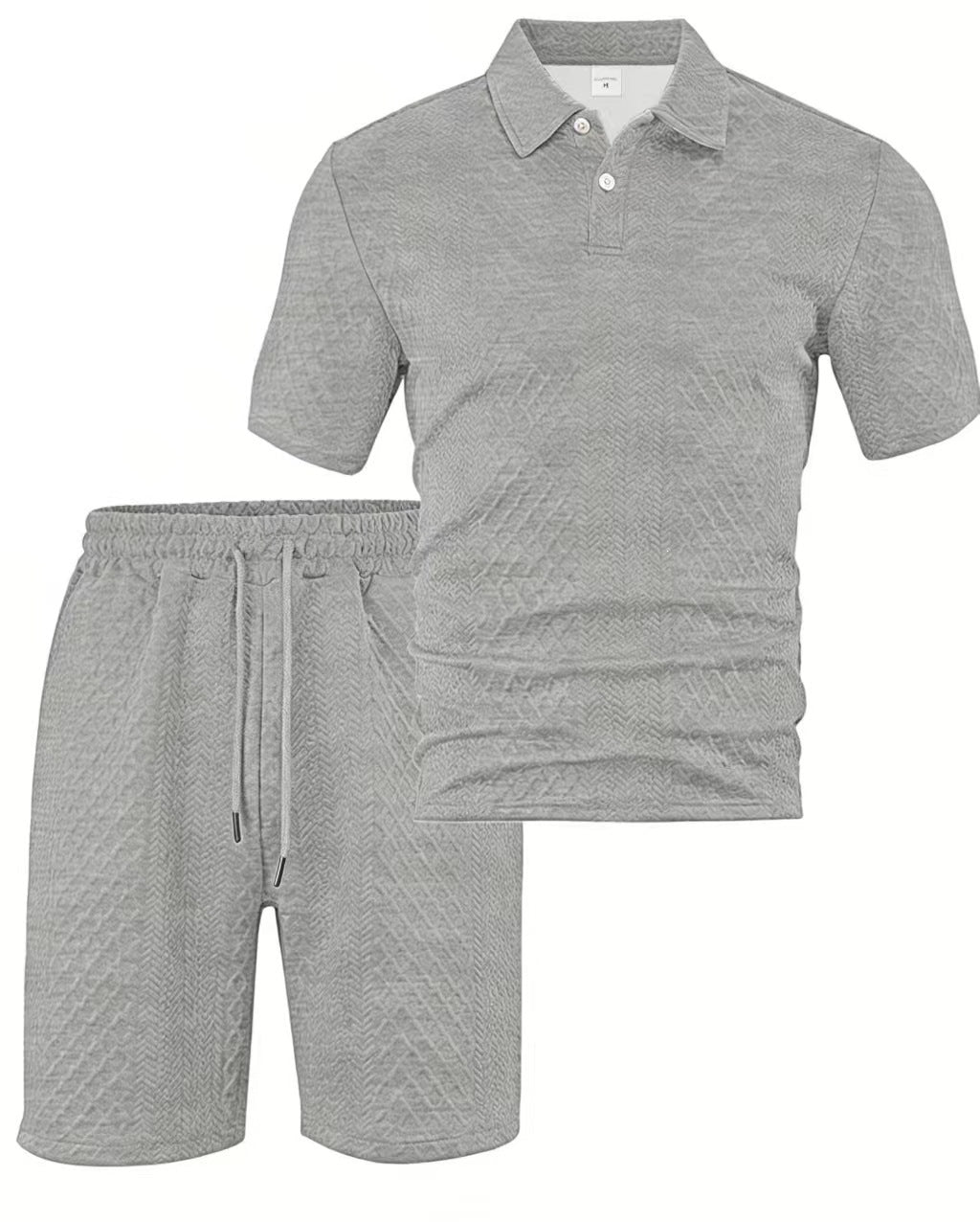 🔥 Men’s Textured Polo Short Sleeve & Drawstring Shorts 2 Piece Set!