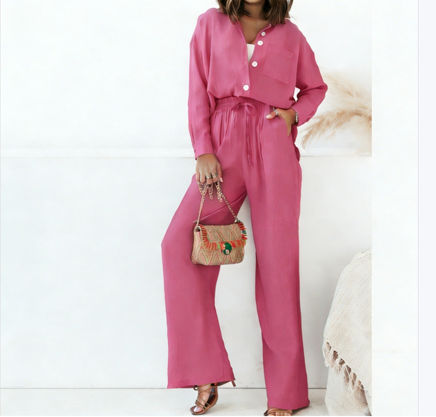 Women Button Down Wide Leg 2 Piece Vacation Set 🌴