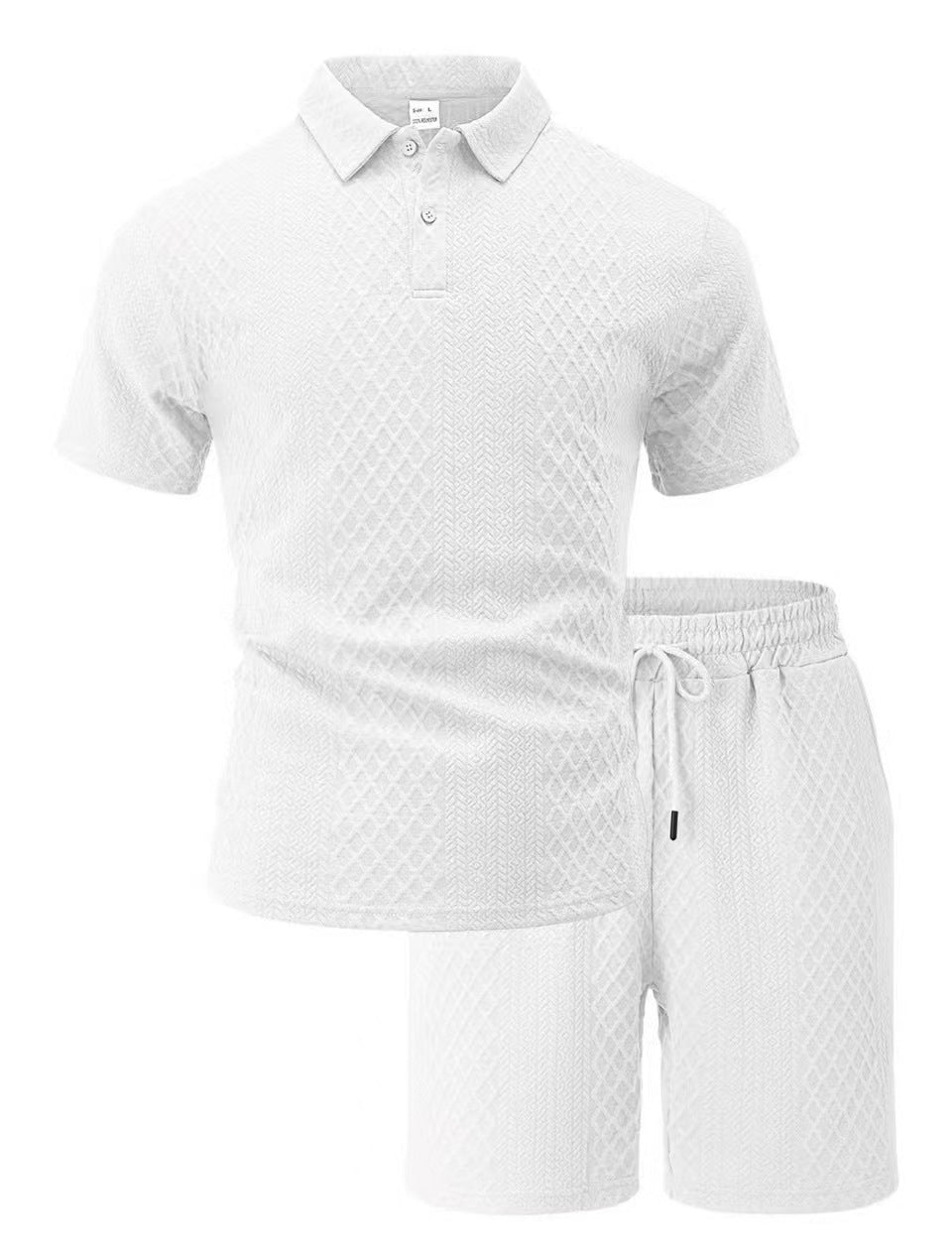 🔥 Men’s Textured Polo Short Sleeve & Drawstring Shorts 2 Piece Set!