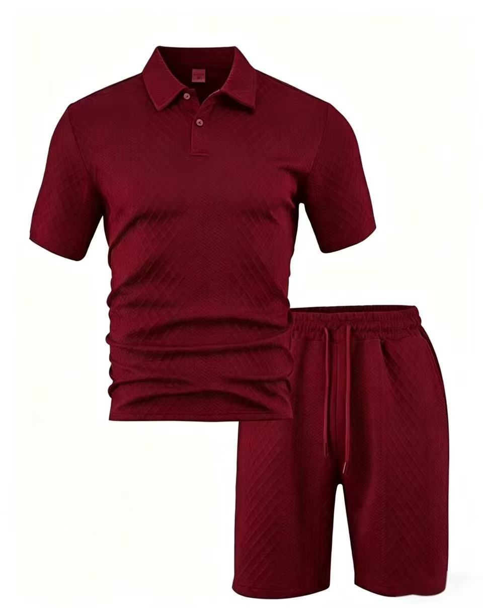 🔥 Men’s Textured Polo Short Sleeve & Drawstring Shorts 2 Piece Set!