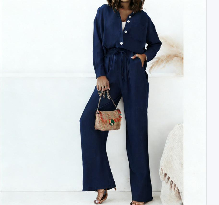Women Button Down Wide Leg 2 Piece Vacation Set 🌴