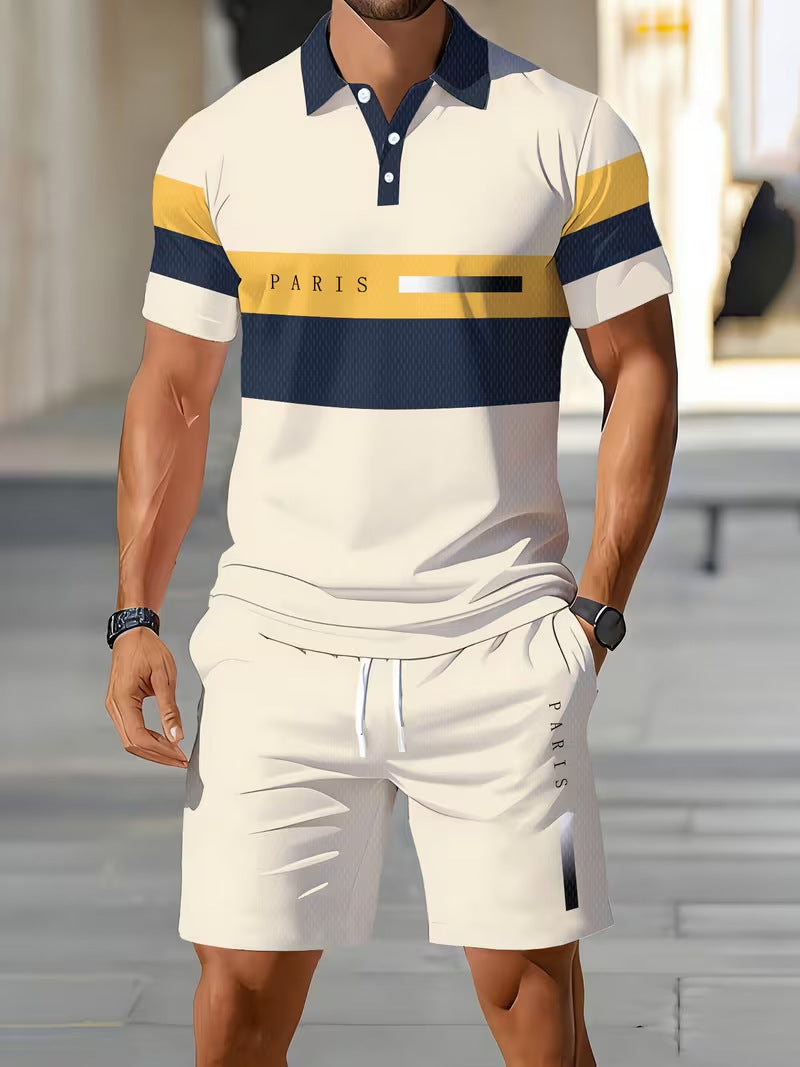 💥 Men's Two-Piece Shirt and Shorts Set – Digital Print, Athletic Fit, Wrinkle Resistant ✨