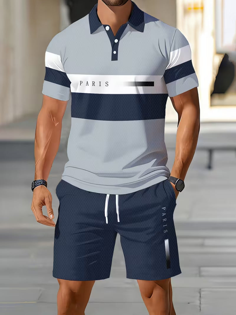 💥 Men's Two-Piece Shirt and Shorts Set – Digital Print, Athletic Fit, Wrinkle Resistant ✨