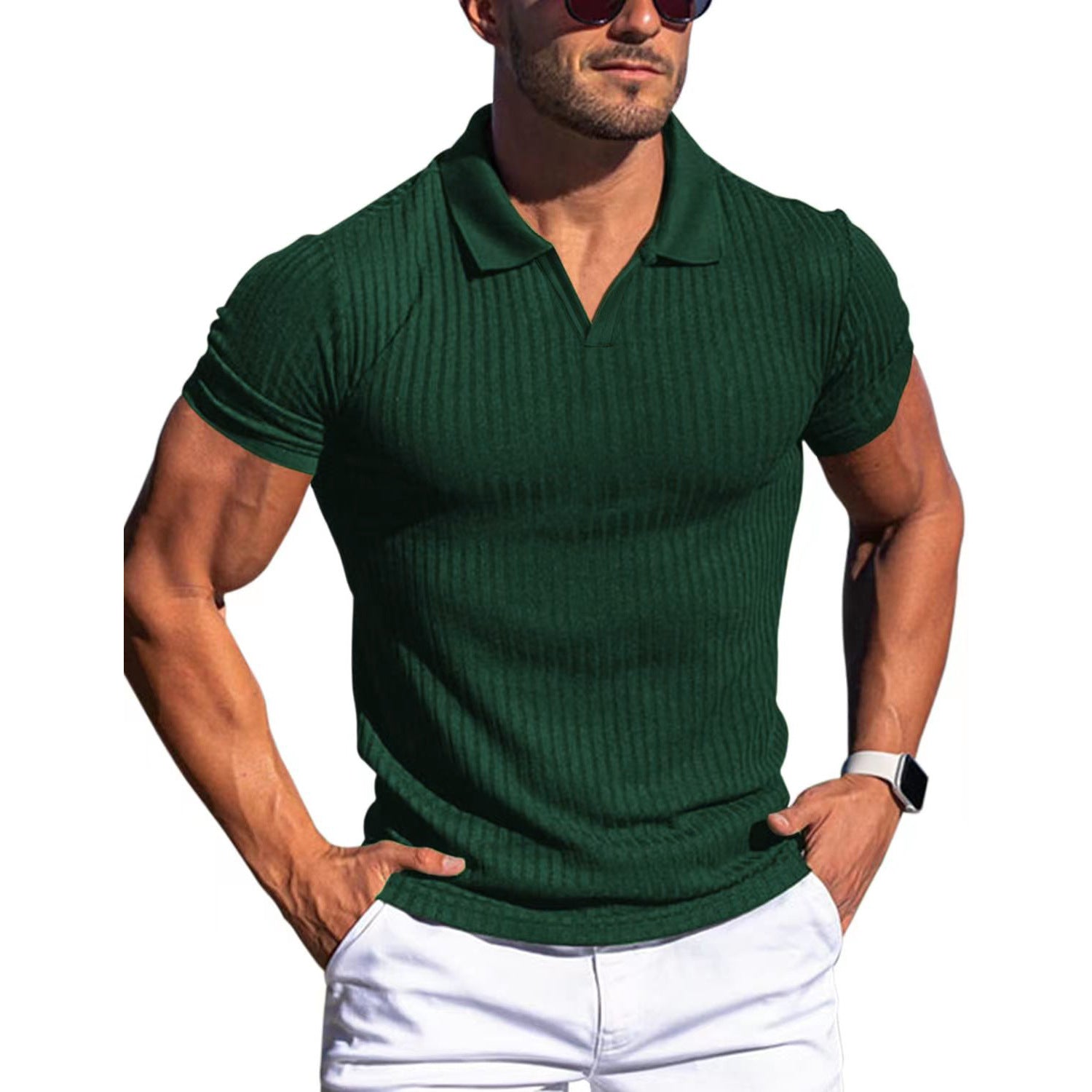 Multi-Color Slim Ribbed Knit Men’s Polo Tee