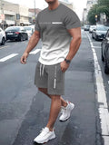 🔥 Men’s Gradient Print Short Sleeve T-Shirt & Drawstring Shorts 2 Piece Set!