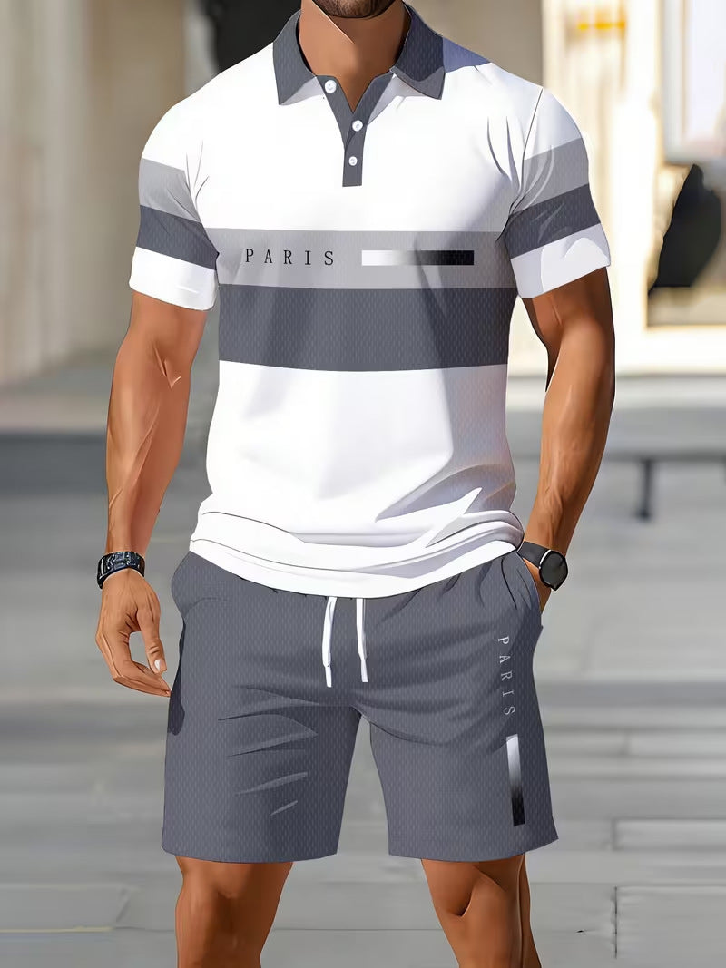 💥 Men's Two-Piece Shirt and Shorts Set – Digital Print, Athletic Fit, Wrinkle Resistant ✨