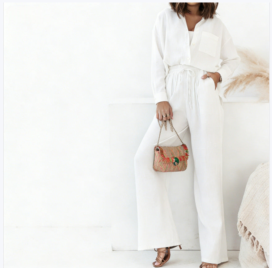 Women Button Down Wide Leg 2 Piece Vacation Set 🌴