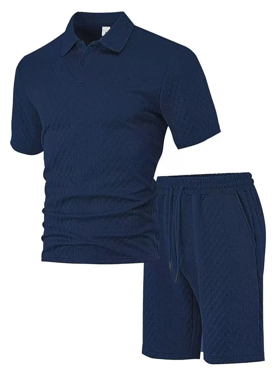 🔥 Men’s Textured Polo Short Sleeve & Drawstring Shorts 2 Piece Set!