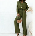 Women Button Down Wide Leg 2 Piece Vacation Set 🌴