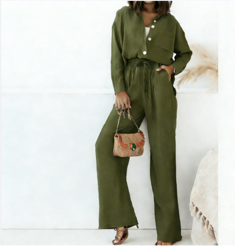 Women Button Down Wide Leg 2 Piece Vacation Set 🌴