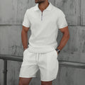Men’s Half-Zip Polo Shirt & Drawstring Shorts Textured 2-Piece Set