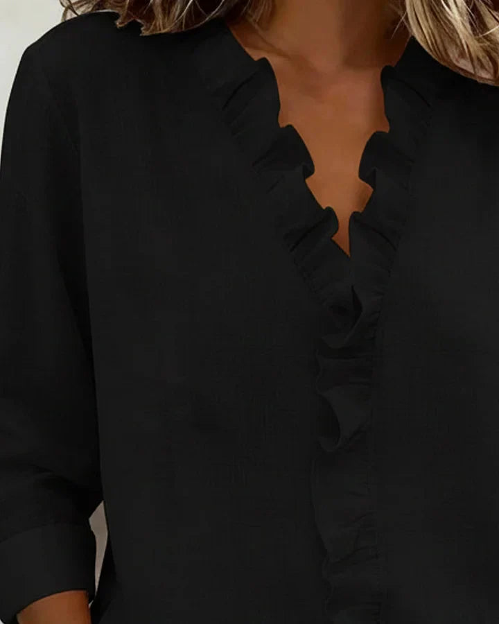 Blouse with Ruffles, V-Neck and Long Sleeves