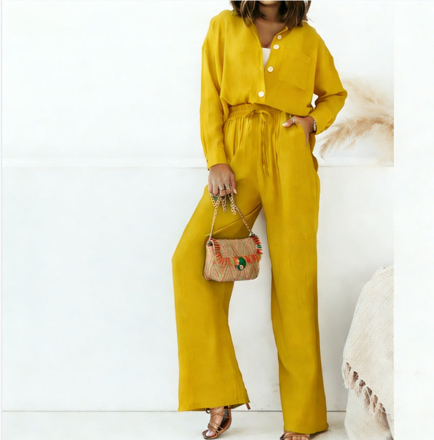 Women Button Down Wide Leg 2 Piece Vacation Set 🌴