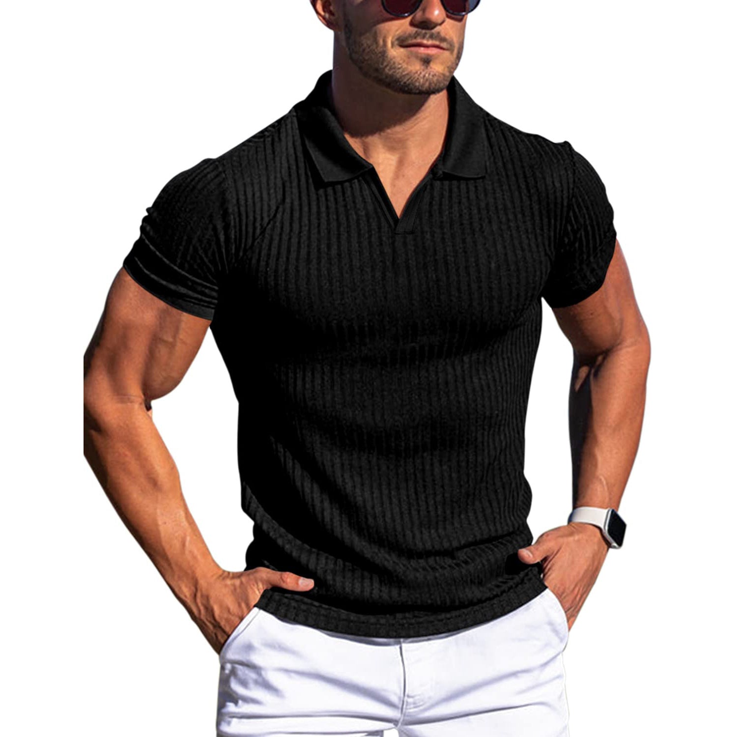 Multi-Color Slim Ribbed Knit Men’s Polo Tee