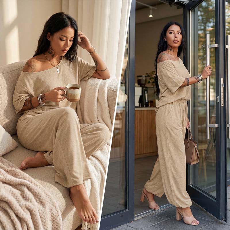 Women's Off-Shoulder Top & Pants 2-Piece Set