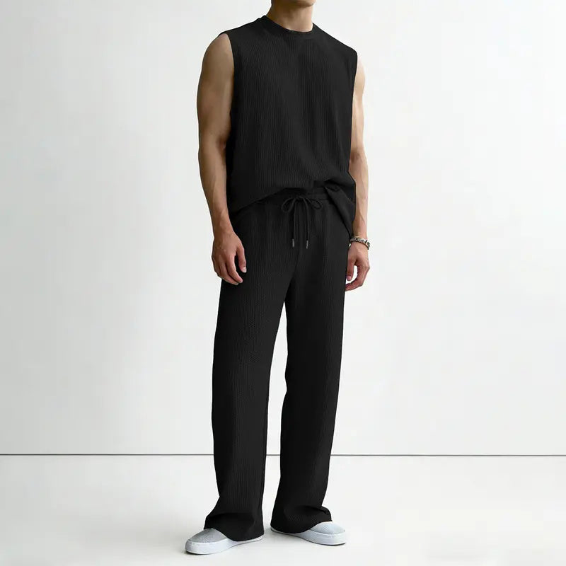 New hot-selling men's ribbed sleeveless vest and pants two-piece set