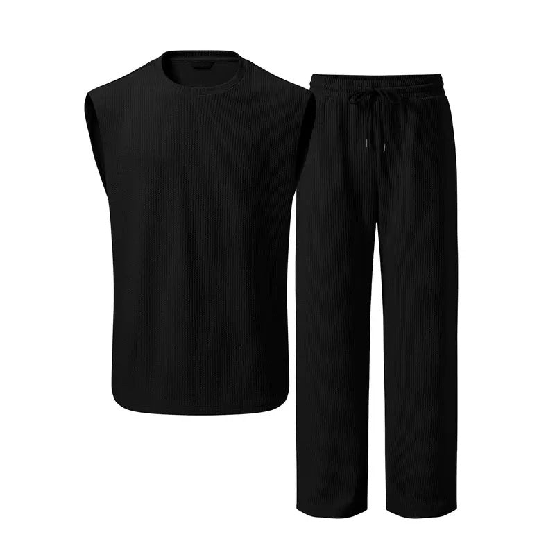 New hot-selling men's ribbed sleeveless vest and pants two-piece set