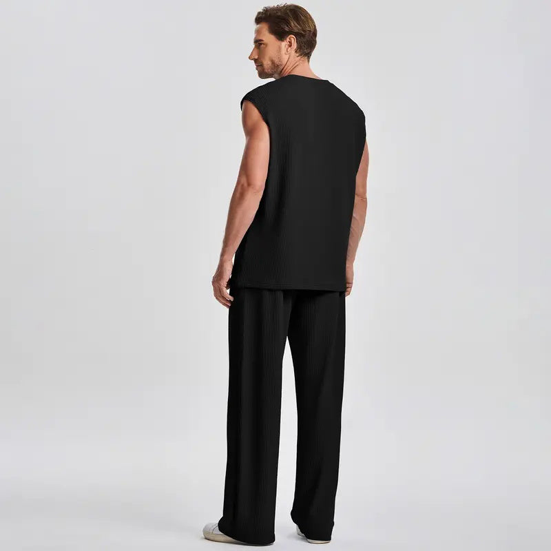 New hot-selling men's ribbed sleeveless vest and pants two-piece set
