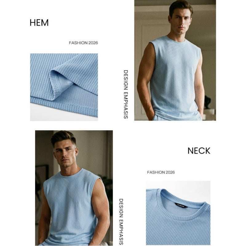 New hot-selling men's ribbed sleeveless vest and pants two-piece set