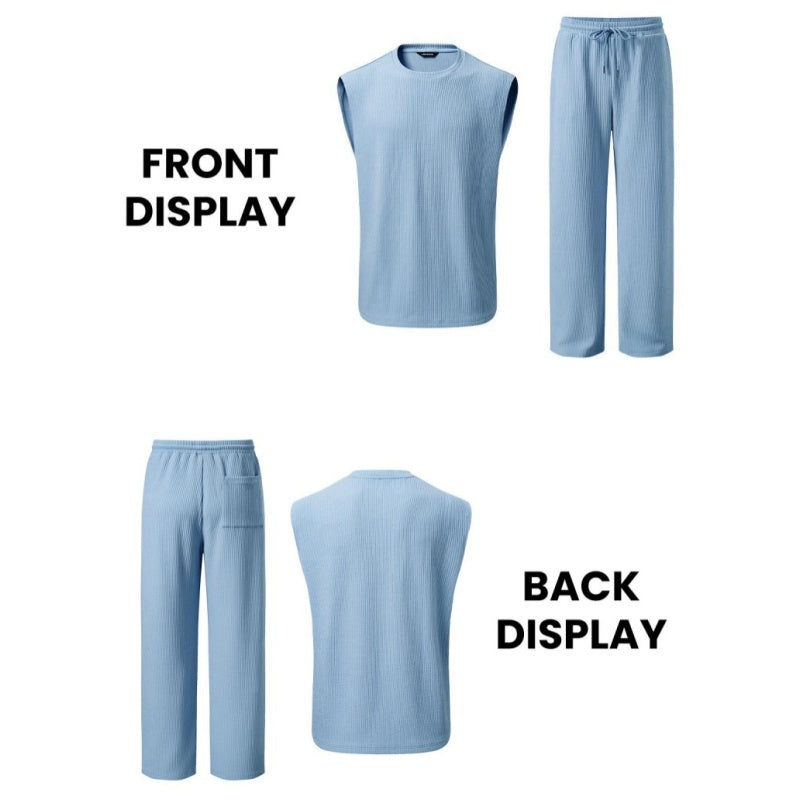 New hot-selling men's ribbed sleeveless vest and pants two-piece set