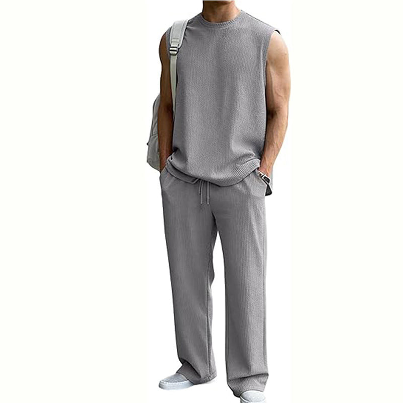 New hot-selling men's ribbed sleeveless vest and pants two-piece set