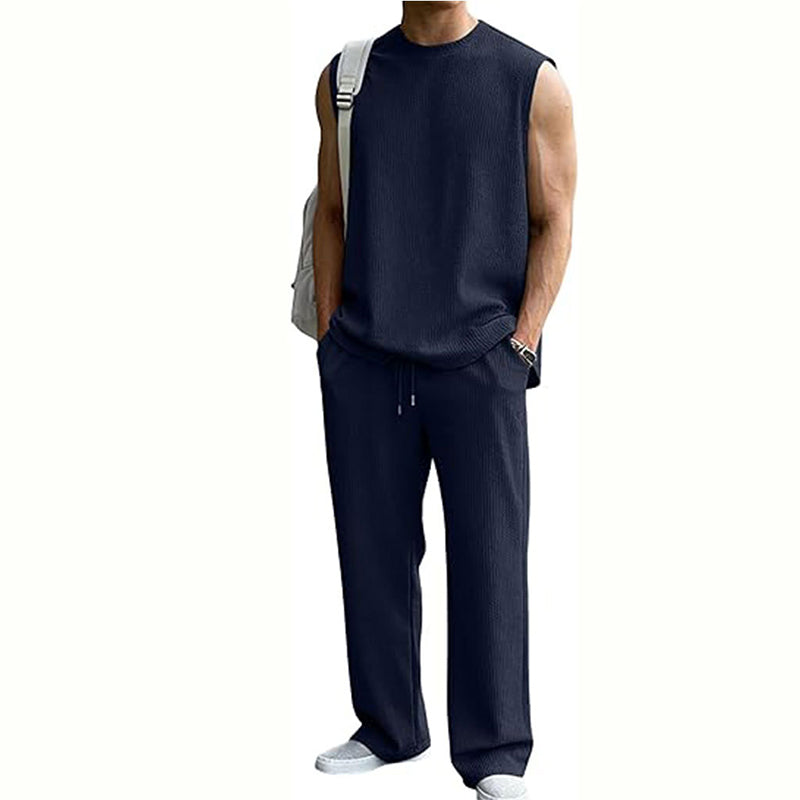 New hot-selling men's ribbed sleeveless vest and pants two-piece set