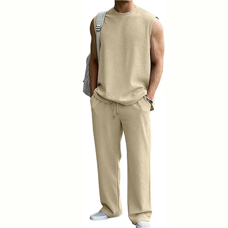 New hot-selling men's ribbed sleeveless vest and pants two-piece set