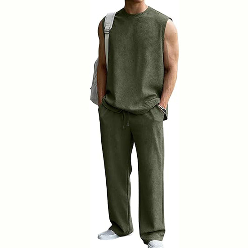 New hot-selling men's ribbed sleeveless vest and pants two-piece set