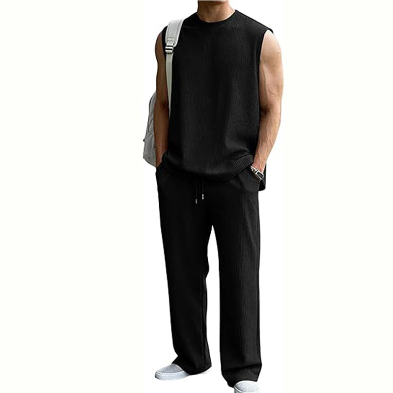 New hot-selling men's ribbed sleeveless vest and pants two-piece set