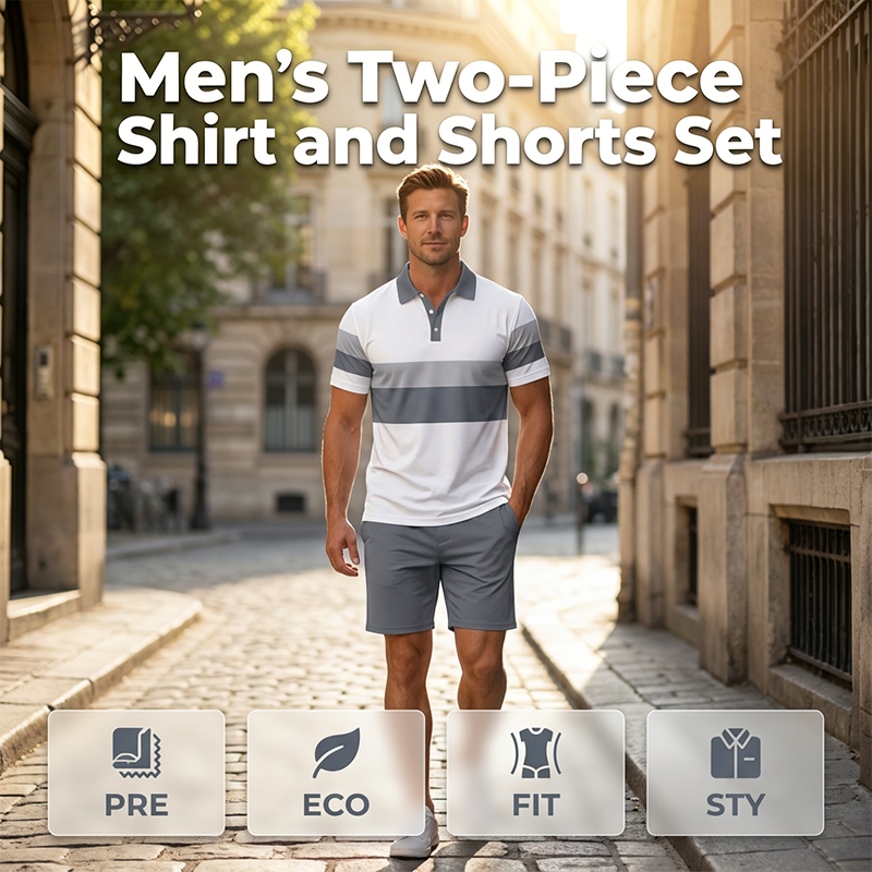 💥 Men's Two-Piece Shirt and Shorts Set – Digital Print, Athletic Fit, Wrinkle Resistant ✨