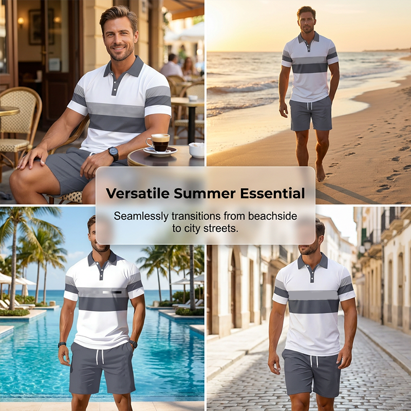 💥 Men's Two-Piece Shirt and Shorts Set – Digital Print, Athletic Fit, Wrinkle Resistant ✨
